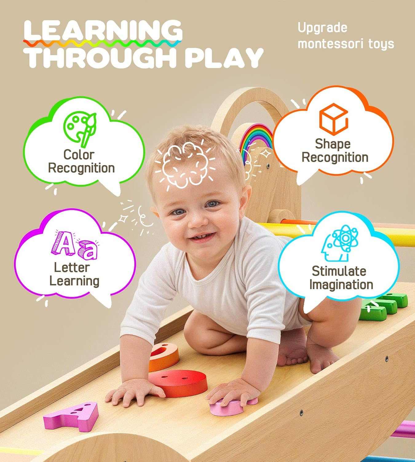 Pikler Triangle Set 9-in-1 – Montessori Wooden Climbing Toys for Toddlers 1.8–7Y, Indoor Jungle Gym for Screen-Free Play, Parent-Child Bonding & Energy Burning